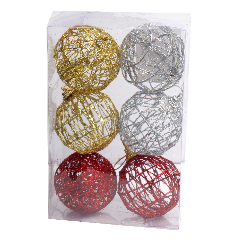 Елочное украшение Шар Ажурный 6 штук 6 см / SF2023-125 /уп 133/ зол. сер. кр.
