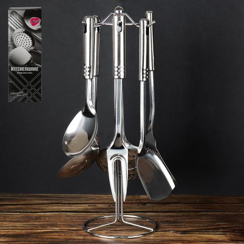 Кухонный набор 7 предметов на подставке нержавейка / QW-546 /уп 24/ 0,65