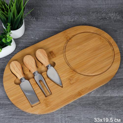 Доска разделочная и нож для сыра 19,5x33х1,3 см / KF-S7 /уп 36/ Бамбук 2 ножа и вилка
