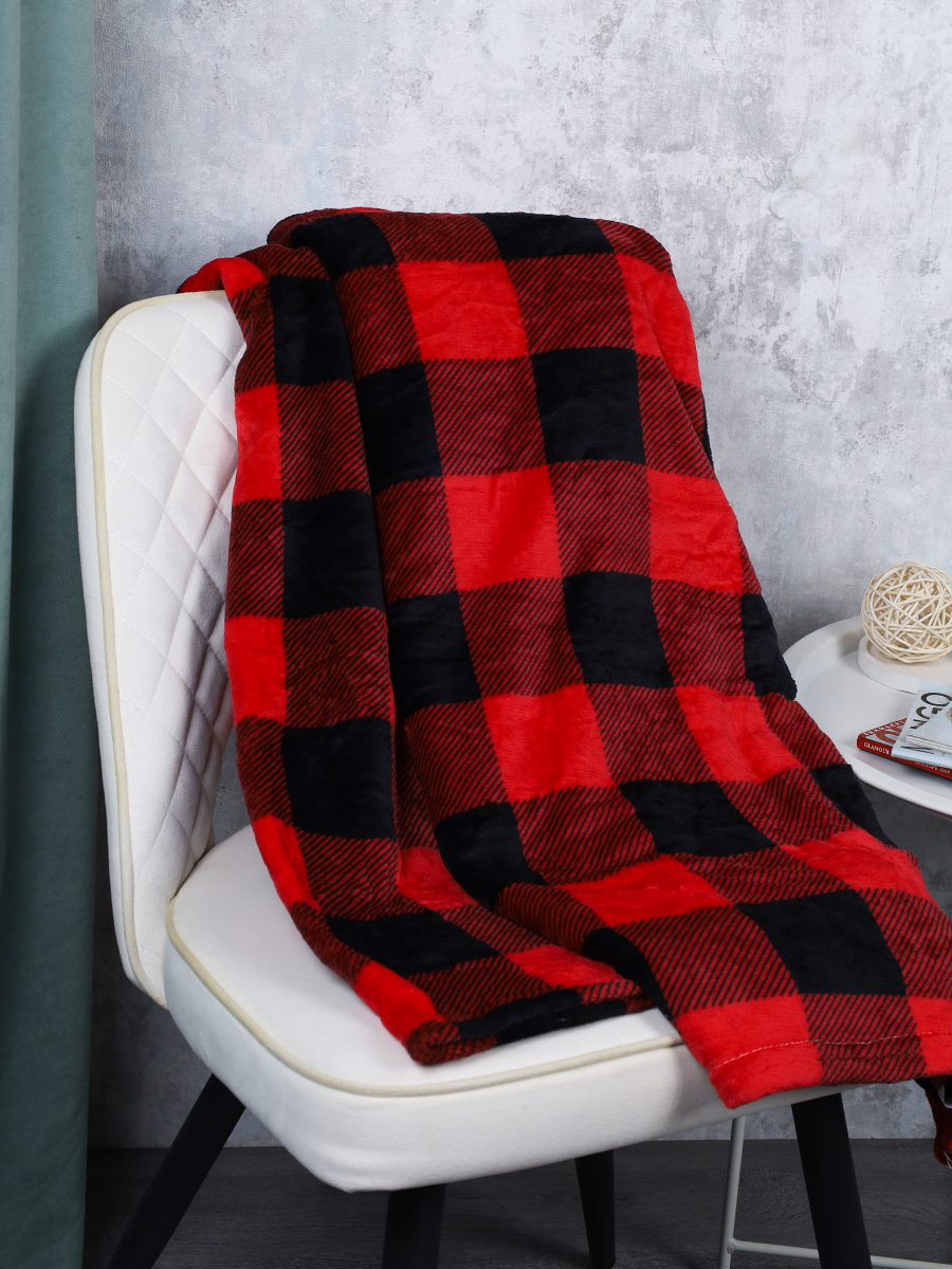 Плед флисовый 150х200 см Красный в клетку / GP611-3 /уп 20/100/ 696141 новогодний