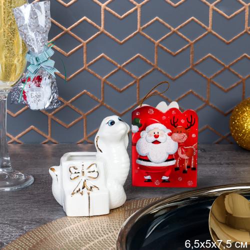 Набор подарочный подставка для зубочисток Змейка Символ года 2025 + открытка Акция  / B5319 /уп 144/  костяной фарфор