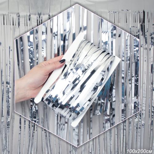Дождь занавес 100x200 см серебро / NGA-14 /уп 10/300/для фотозоны на клейкой ленте
