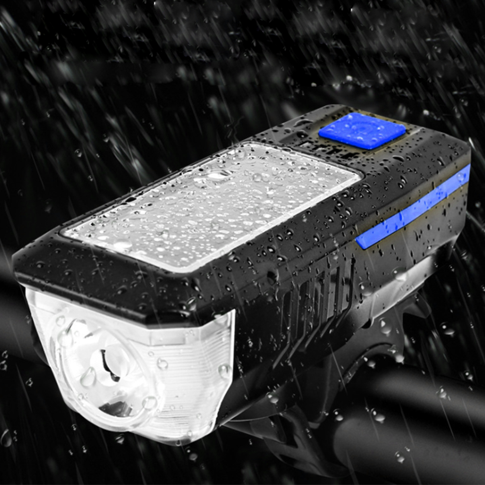 Фонарь передний COMIRON "SUN2" корпус ABS IPX4 свет T6, 350lm; аккум 2000 mAh USB сигнал 120Дб влагозащищённый подзарядка от солнца синий /уп 30/120/
