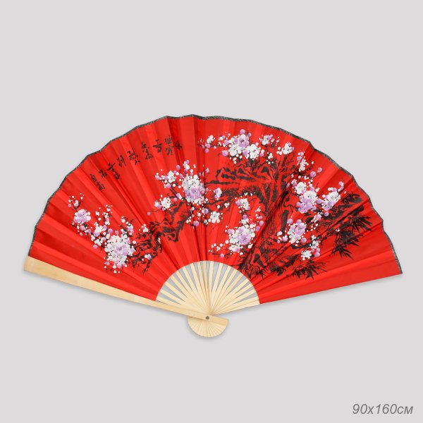 Веер 63 см бамбуковая основа Красный с мелкими цветками / 622-12 /уп 75/742905     