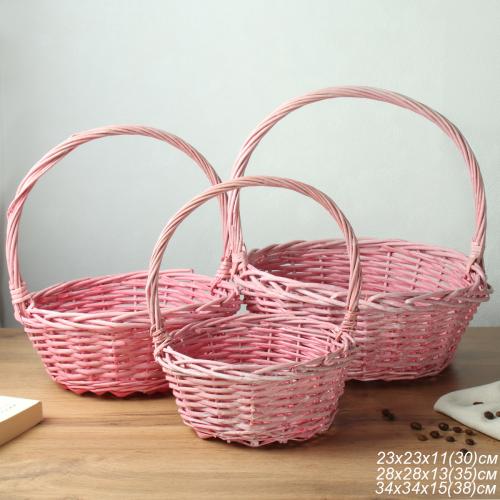 Корзина плетеная 3 штуки 31х12/26х10/21х9 см / S/3 22-24-PN /уп 28/розовые круглые