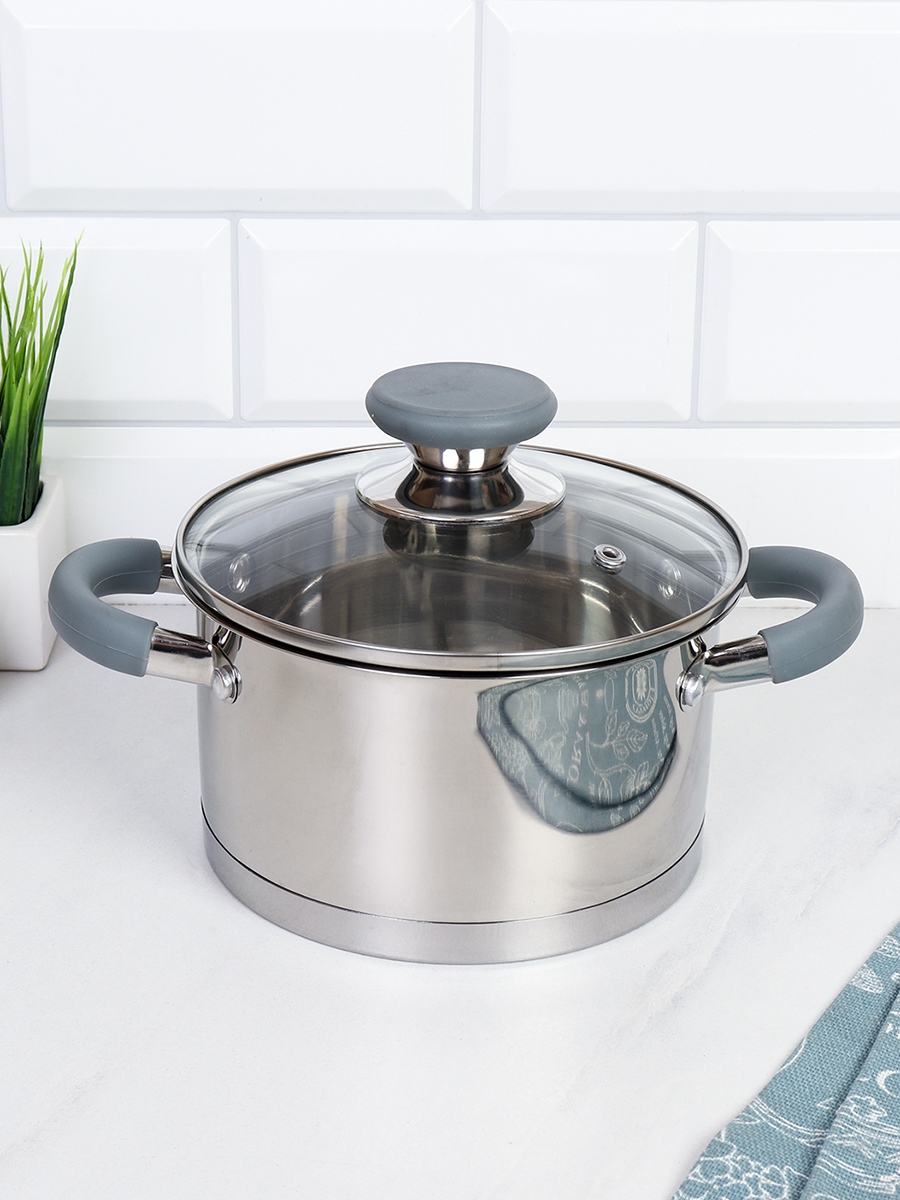 Кастрюля 1.9 л Евро / LB-S-1931B-8C 1,9 /уп 1/ индукция/ ручки с силиконом/ Гофрокороб/ KISIGA