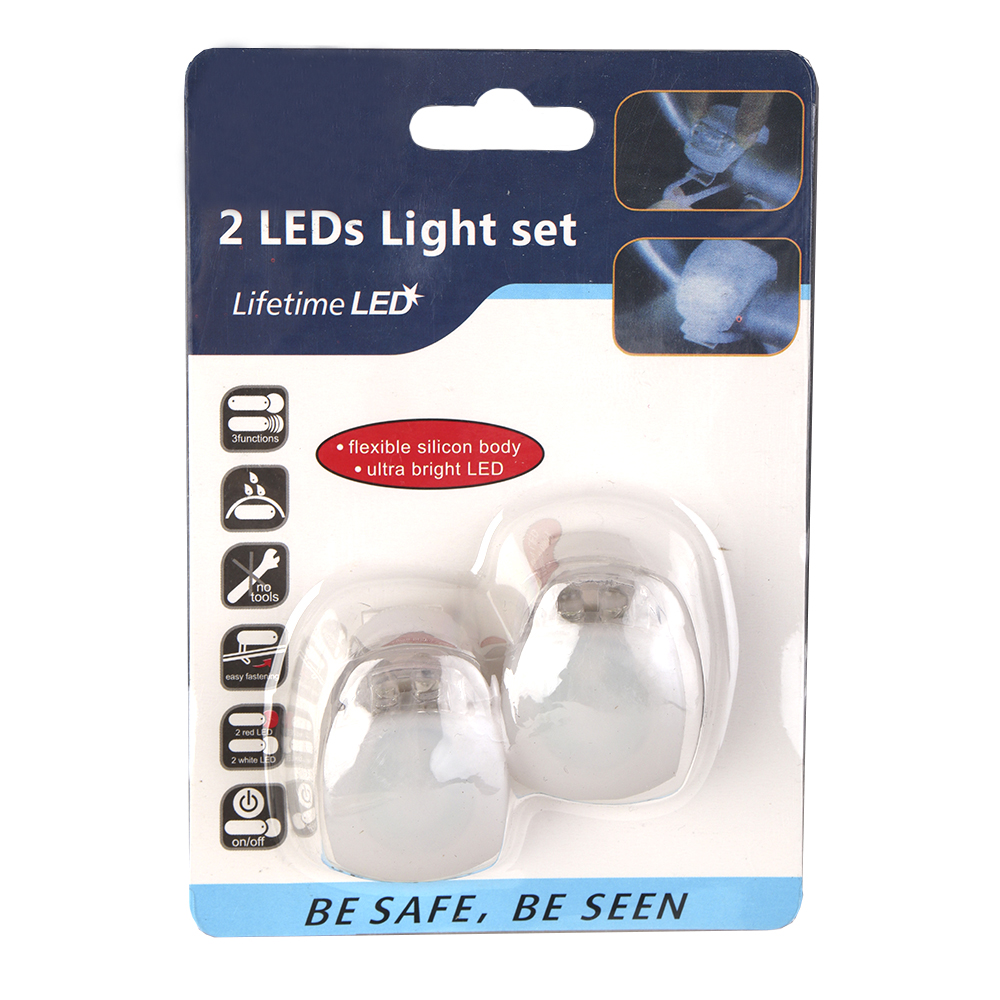 Фонарь LED в силиконовом корпусе на руль велосипеда скутера на шлем питание от батареек белый набор из 2 штук в блистере /уп 2/120/300/