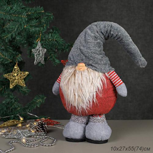 Новогоднее украшение Гном на телескопических ножках с серым колпаком 55/74 см / YX19811AB  /уп 36/