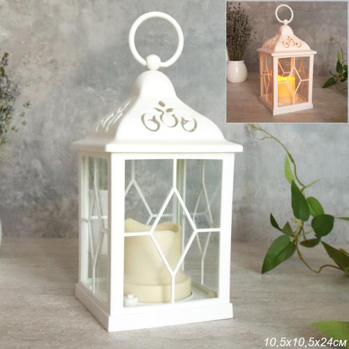 Светильник фонарь настольный Новогодний 21 см белый / YR02514W /уп 48/от батареек