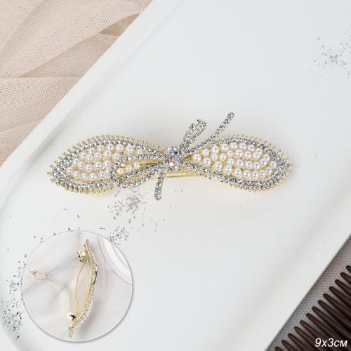 Заколка-автомат Бант золото/стразы / N3258-14 /уп 1/723837