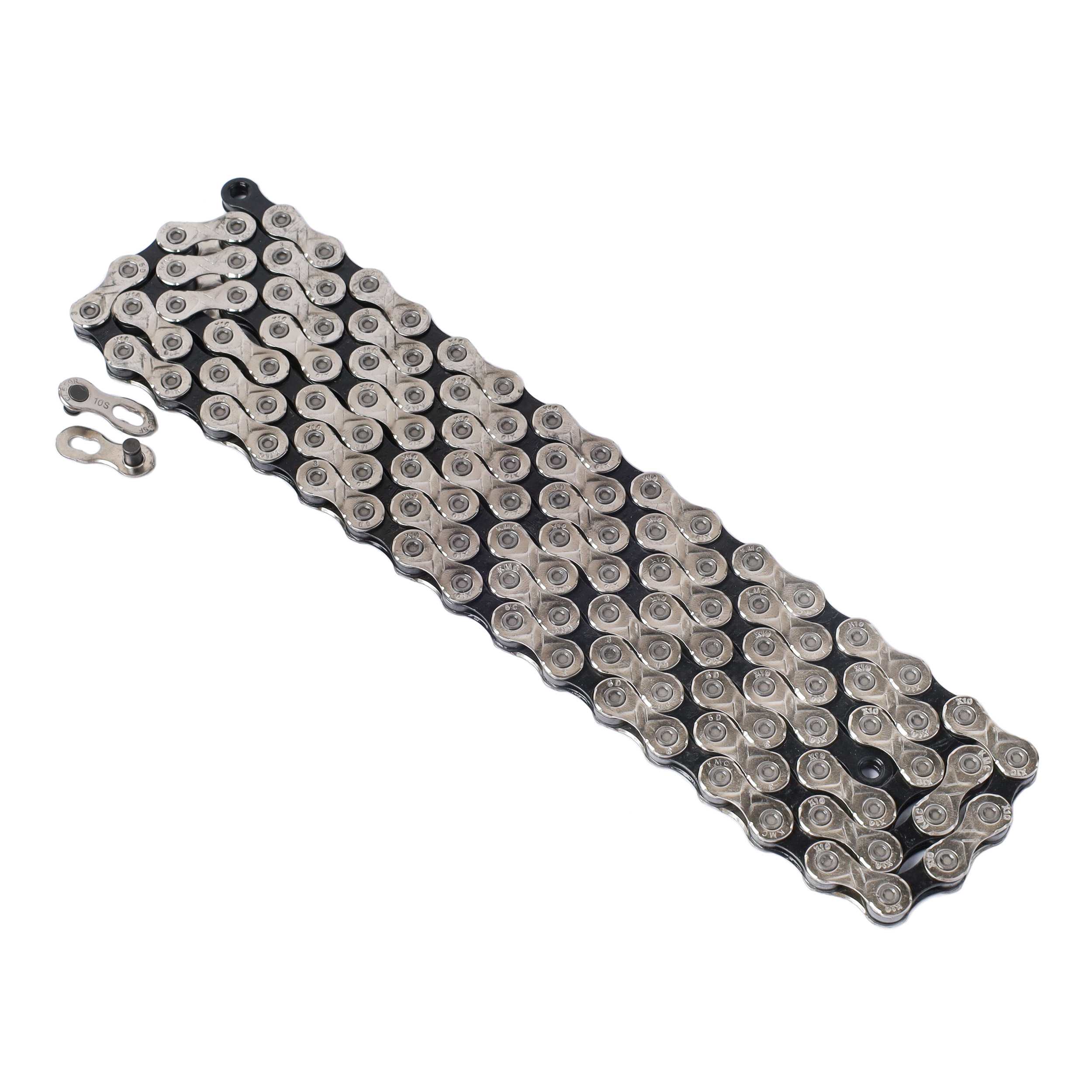 Велосипедная цепь KMC 10 speed. X10. 1/2"x11/128"116звеньев. Asymmetrical 
chamfering. 100% Compatibility. С замком./уп 30/