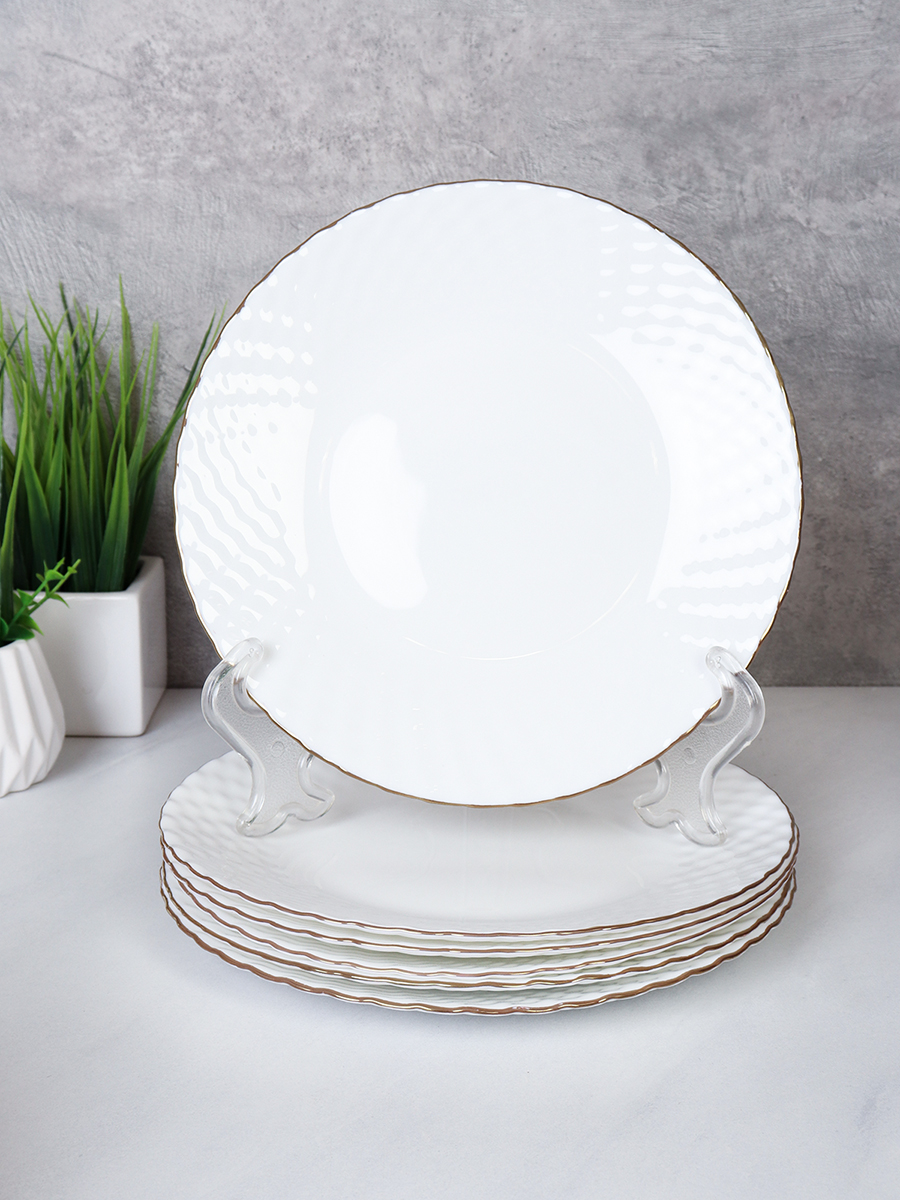 Набор тарелок 6 штук 190 мм ЗОЛОТО плоская десертная фактурная / NHG75 (БЕЛЫЙ С ЗОЛОТОМ)  /уп 12/