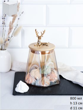 Банка для хранения бамбуковая крышка с фигуркой 800 мл 13х11 см / 9860 /уп 48/ новогодняя