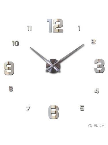 Часы настенные 3D наклейка 70-90 см / AL005S/2 /уп 50/ серебро