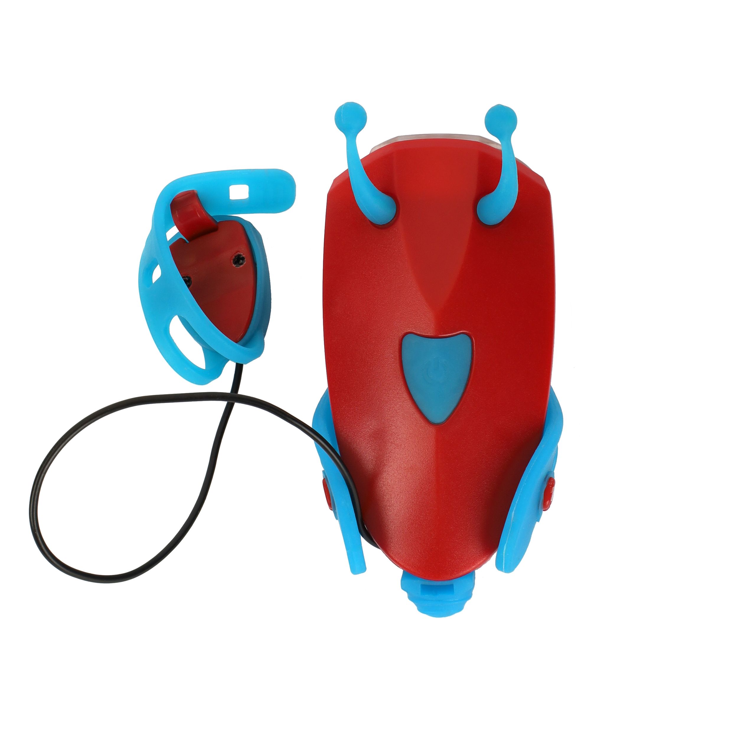 Фонарь передний детский COMIRON "JUMPER" корпус PC+Silicone, свет LED 60lm аккум 400 mAh, сигнал 120Дб влагозащищённый, вес 52гр. Красный /уп126/