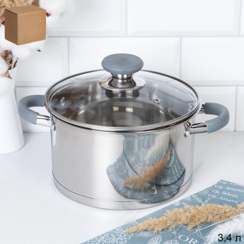 Кастрюля 3,4 л Евро / LB-S-1931B-8C -3,4/уп 1/ индукция/ ручки с силиконом/ Гофрокороб/ KISIGA