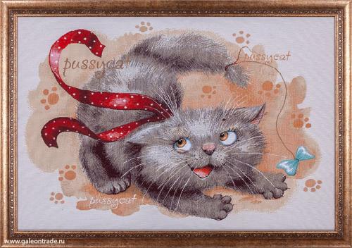 Картина гобелен 47х48 Баловни. Котенок с ленточкой / KS3520-17 / иваново  