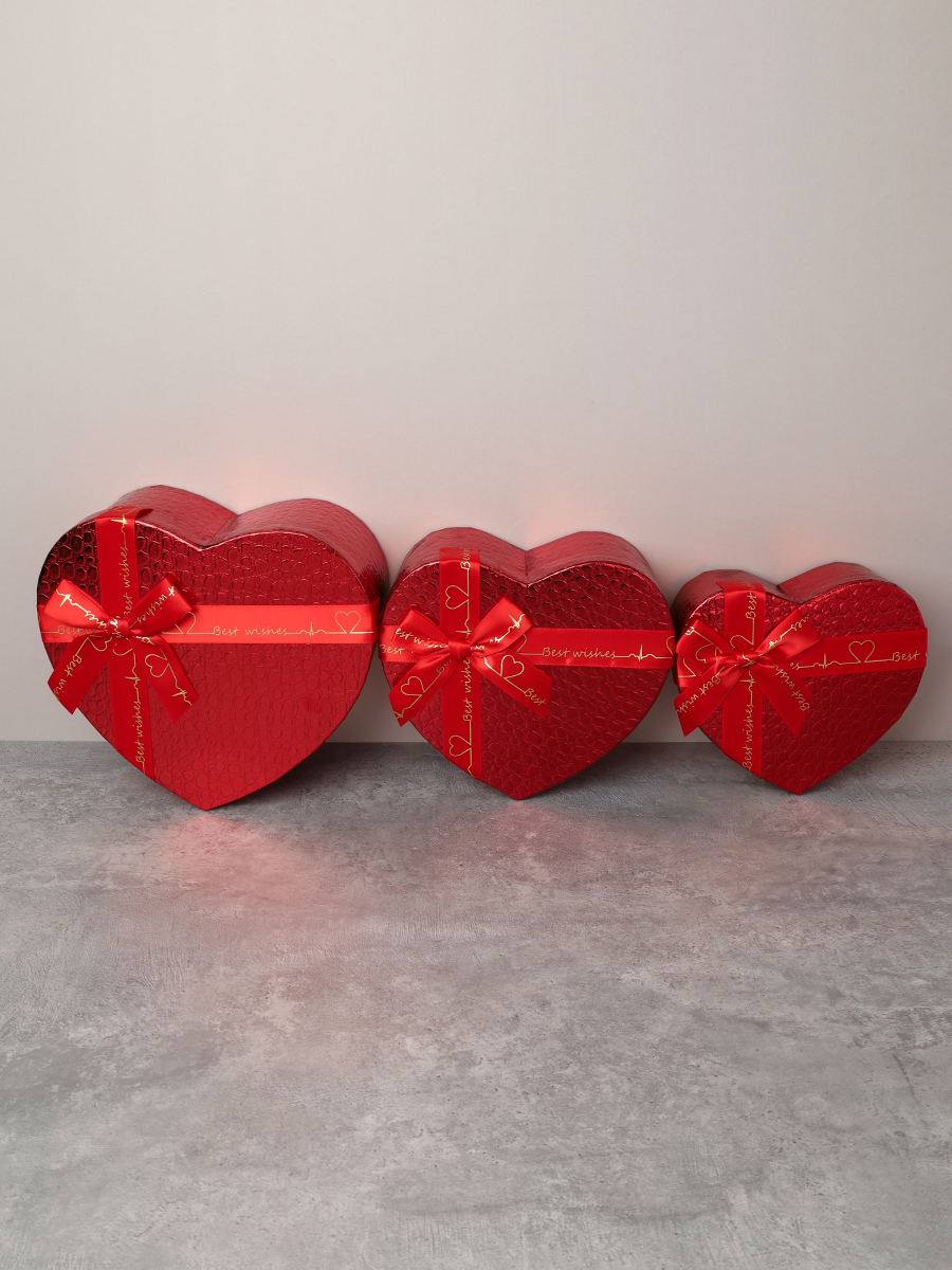 Коробка подарочная Сердце 3 штуки 22х20х9 см / 3405-01 /уп 36/красная