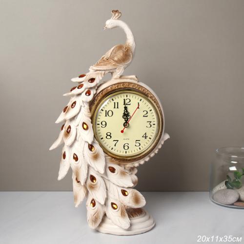 Часы статуэтка Павлин 35 см / 9024A /уп 16/белый