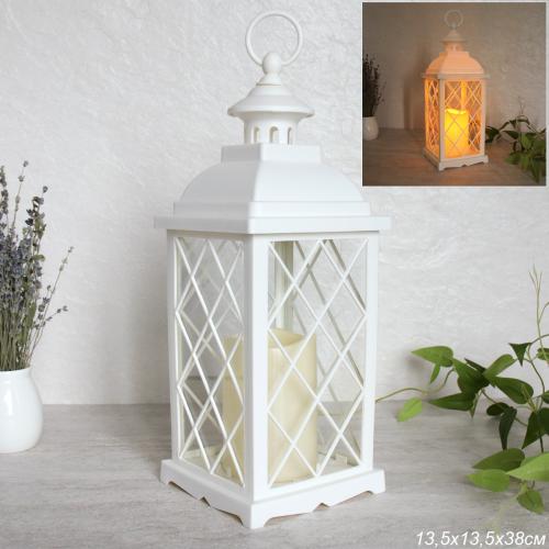 Светильник фонарь настольный Новогодний 33 см белый / YR2411W /уп 24/от батареек