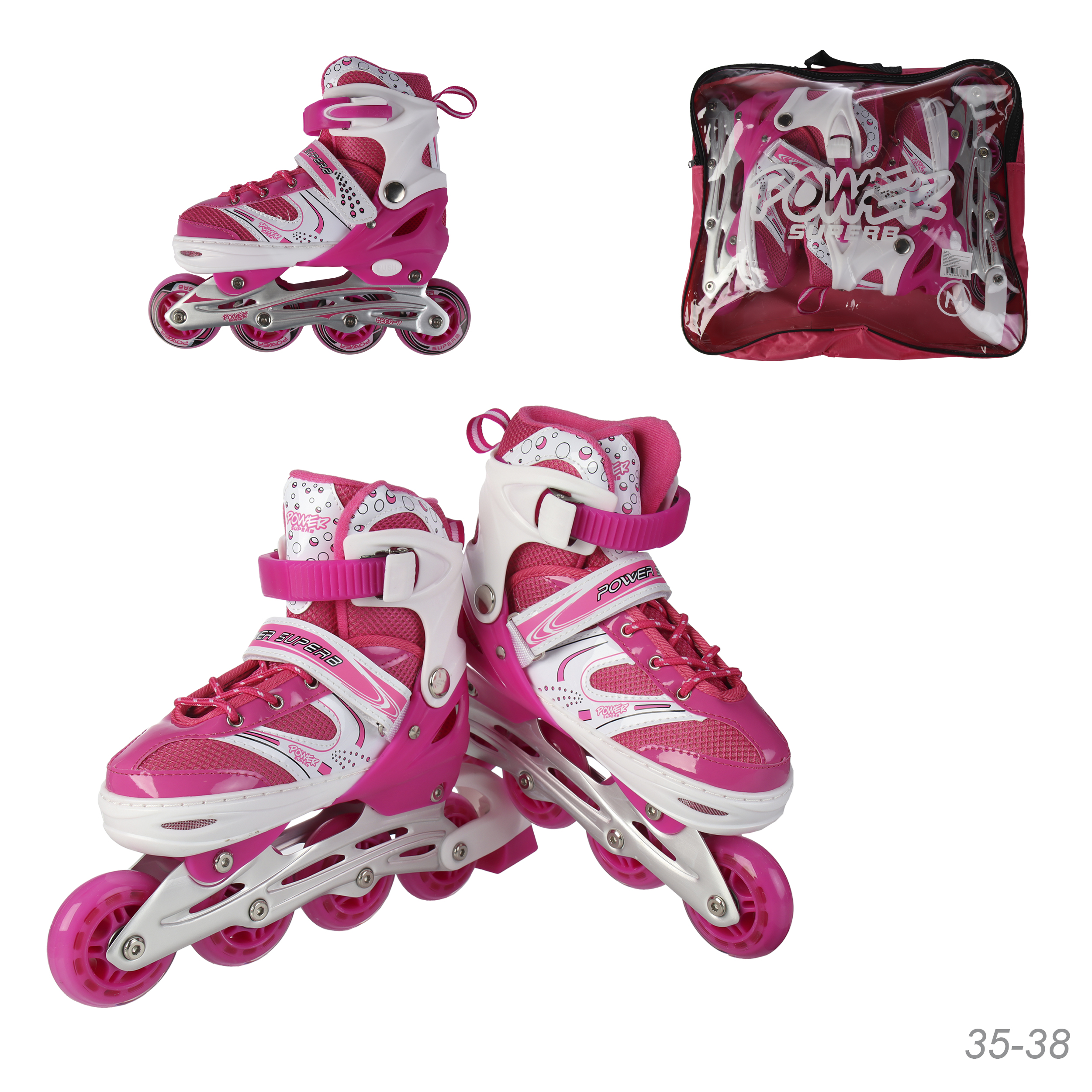 Роликовые коньки POWER / L6035М /уп 6/ (35-38) розовый