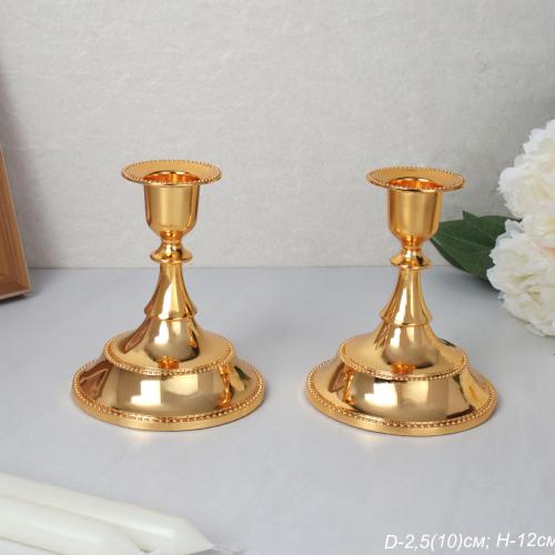 Подсвечник 2 штуки набор золото 12 см / 101G /уп 30/новогодняя