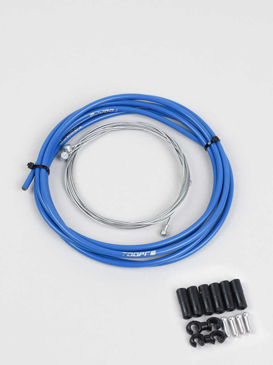 Комплект оплетки и тросов велосипеда на тормоза. 1 Оплетка/2 троса/наконечники/зажимы. TOOPRE SCS-002. синий /уп 100/