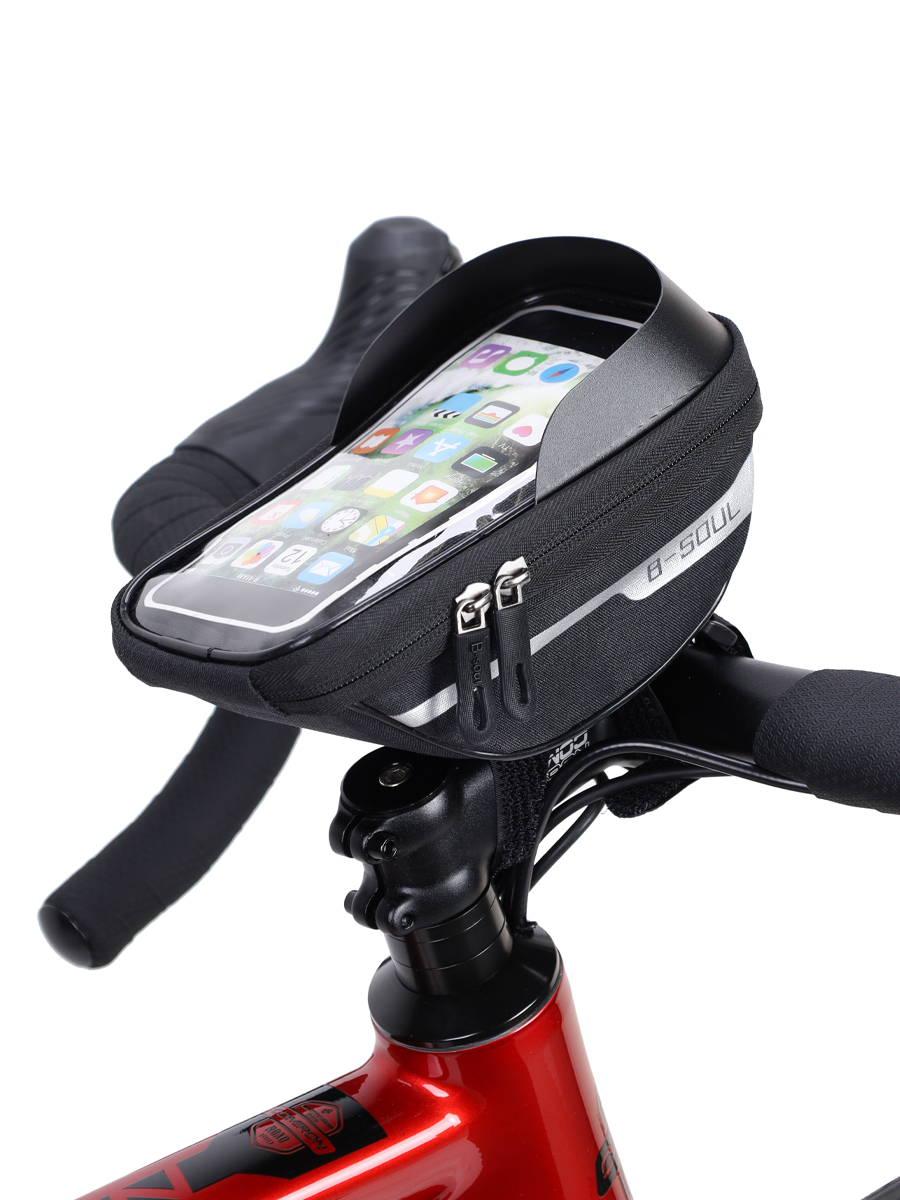 Сумка велосипедная на руль COMIRON материал 600D Oxford Cloth, отсек для смартфона на молнии, Размер 10х9х18см, /уп 80/