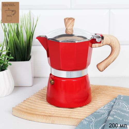Кофеварка гейзерная 150 мл 3 чашки Красная / RX150-540 /уп 36/