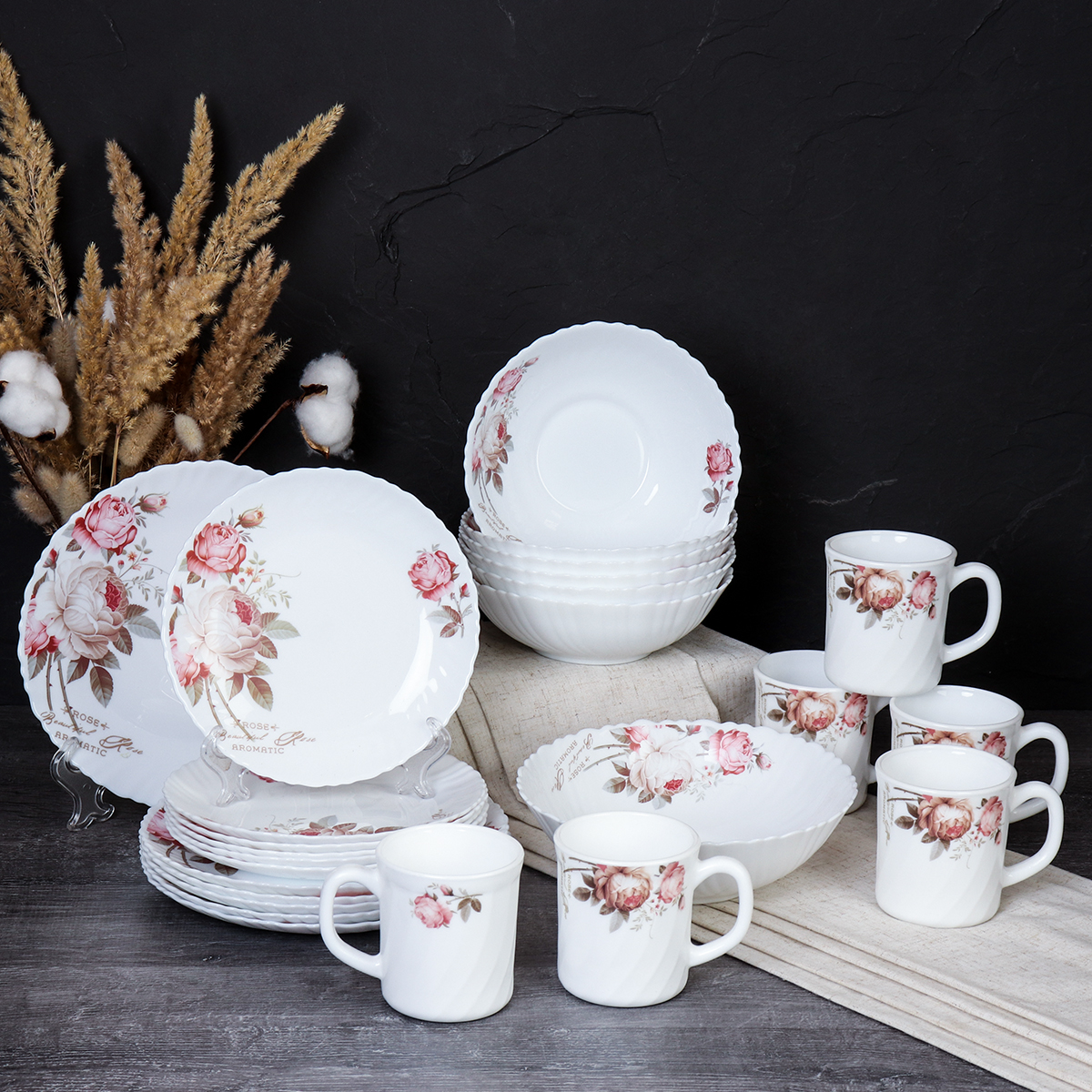 Столовый набор 25 предметов с кружками 270 мл / GRAY-19/758578 (6916) /уп 2/ серия Чайная роза