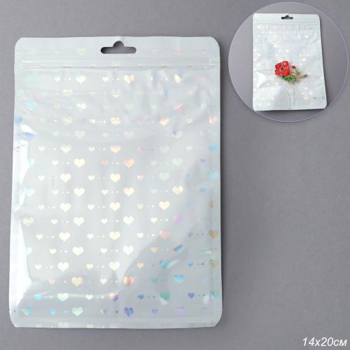 Пакет подарочный 14х20 см сердце белый / ZIP-02-3 /уп 100/5000/ zip-lock застежка