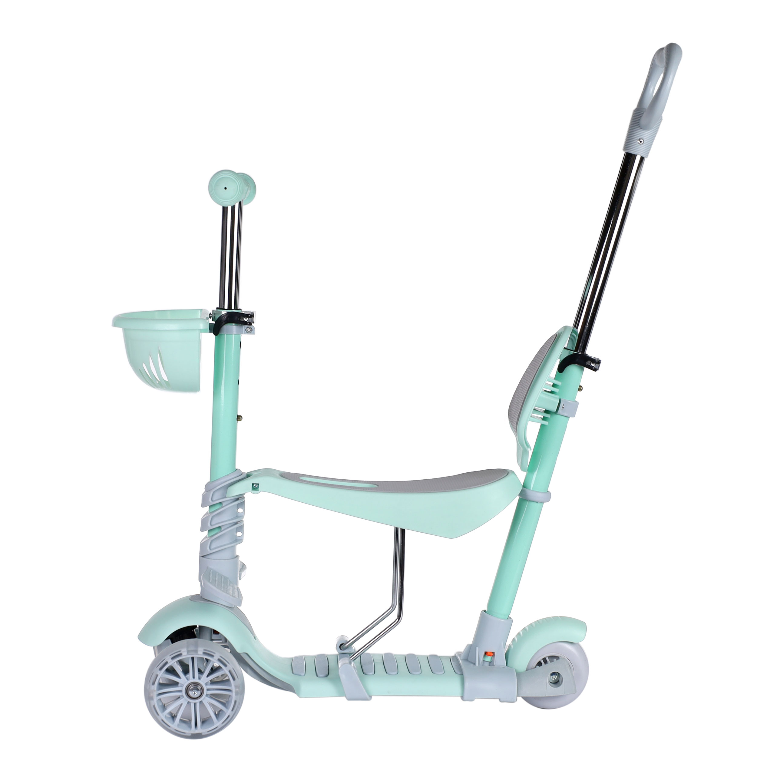 Самокат трёхколёсный  с сиденьем и родительской ручкой для детей от 2-х лет Yeenot 4110D светящиеся колёса PU 120x50 цвет нежно-зеленый /уп 6/