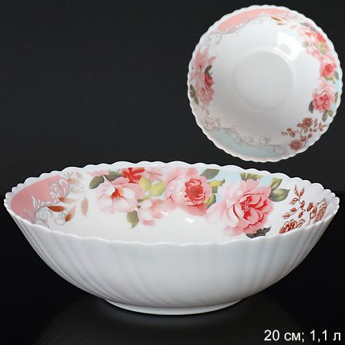 Салатник 1100 мл 200 мм / TW-80XN (6801) /уп 32/ Розы на голубом 