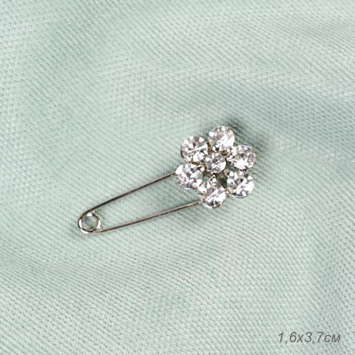 Брошь булавка Цветок 3,7 см / 59-29 /уп 3/12/ серебро 