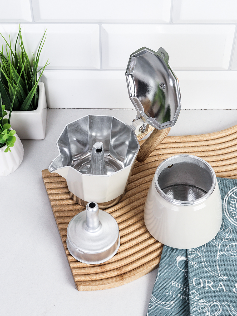 Кофеварка гейзерная 300 мл 6 чашек Белая / DX300-541 /уп 36/