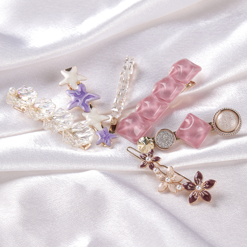 Заколка-зажим 6-7 см набор 6 штук / 2125-73 /уп 12/жемчуг/стразы