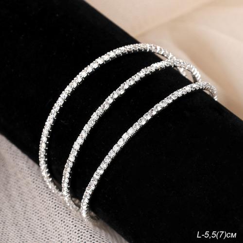 Браслет со стразами многослойный 3 ряда / 306-6002 /уп 24/серебро