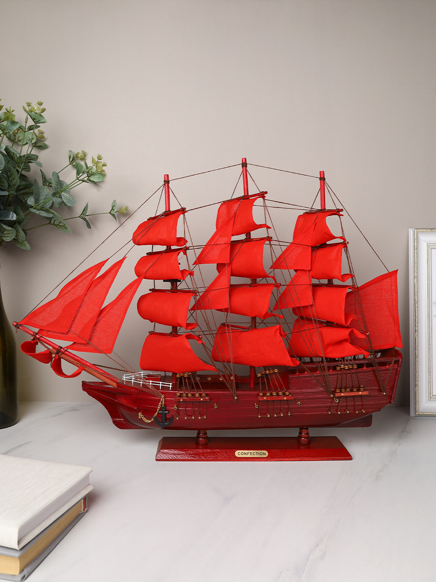 Макет парусного корабля 60х52 см / A26658-60 /уп 4/красный парус