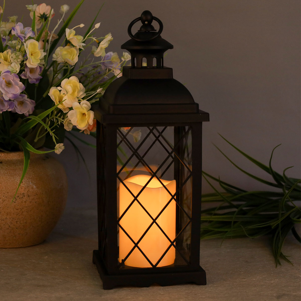 Светильник фонарь настольный 33 см черный / YR1411B /уп 24/от батареек