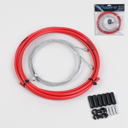 Комплект оплетки и тросов велосипеда на тормоза. 1 Оплетка/2 троса/наконечники/зажимы. TOOPRE SCS-002. красный  /уп 100/