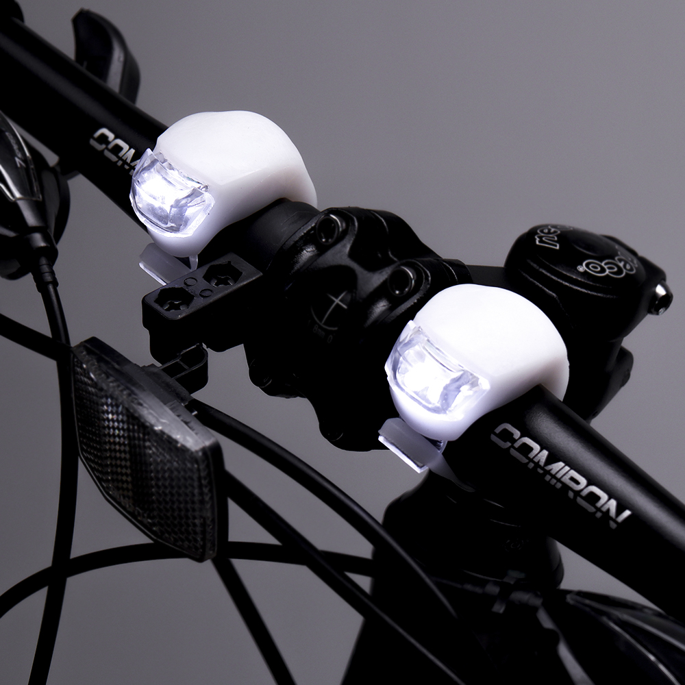 Фонарь LED в силиконовом корпусе на руль велосипеда скутера на шлем питание от батареек белый набор из 2 штук в блистере /уп 2/120/300/