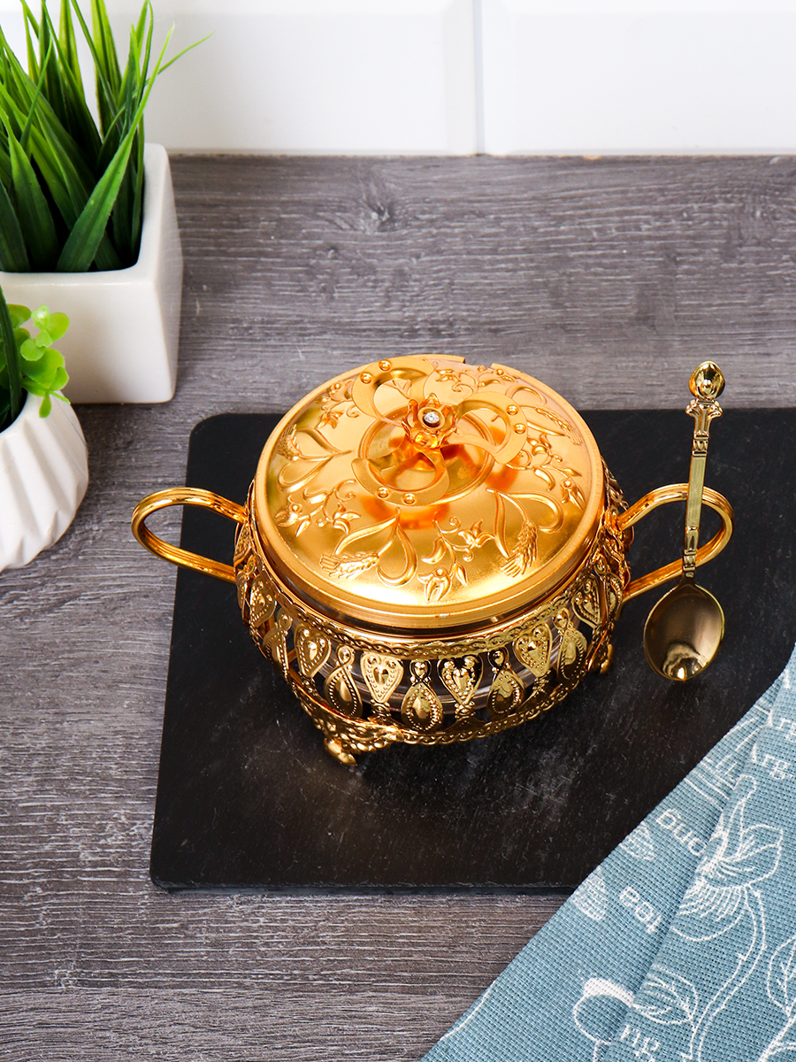 Сахарница с ложкой / 991-6-GOLD /уп 96/