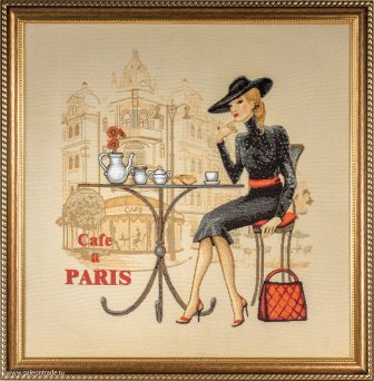 Картина гобелен 48х49 Кафе Париж Блондинка / 10034-2 / иваново 