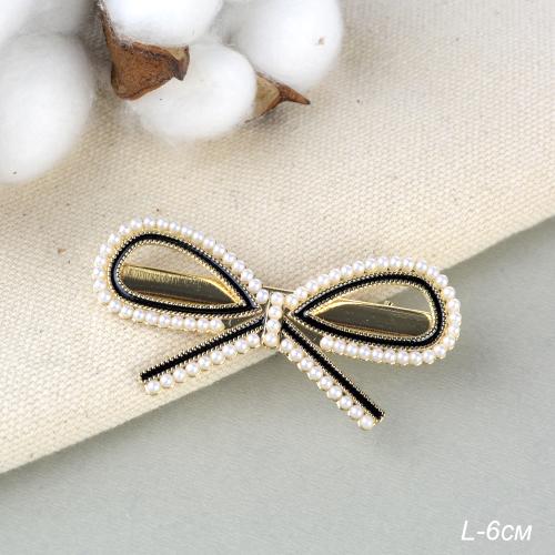 Заколка-зажим для волос 6 см Бант / 2125-9 /уп 12/жемчуг