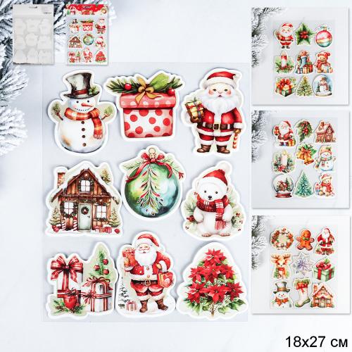 Наклейка новогодняя 9 штук 18х27 см / 1315 /уп 12/1200/ микс