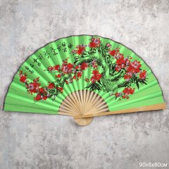 Веер 50 см бамбуковая основа Зеленый с Цветами / 622-11 /уп 50/200/742903     
