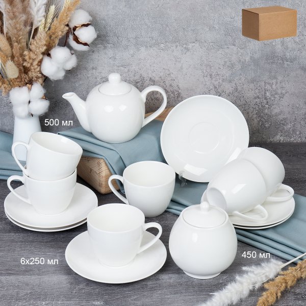 Чайный набор 14 предметов 250 мл Белый / YF8005 /уп 8/ Костяной Акция