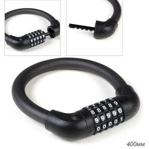 Замок тросовый кодовый R-LOCK 03, 5 разрядов, 400мм, стальной трос антивзлом. плетение, вес 320 гр, чёрный. /уп 100