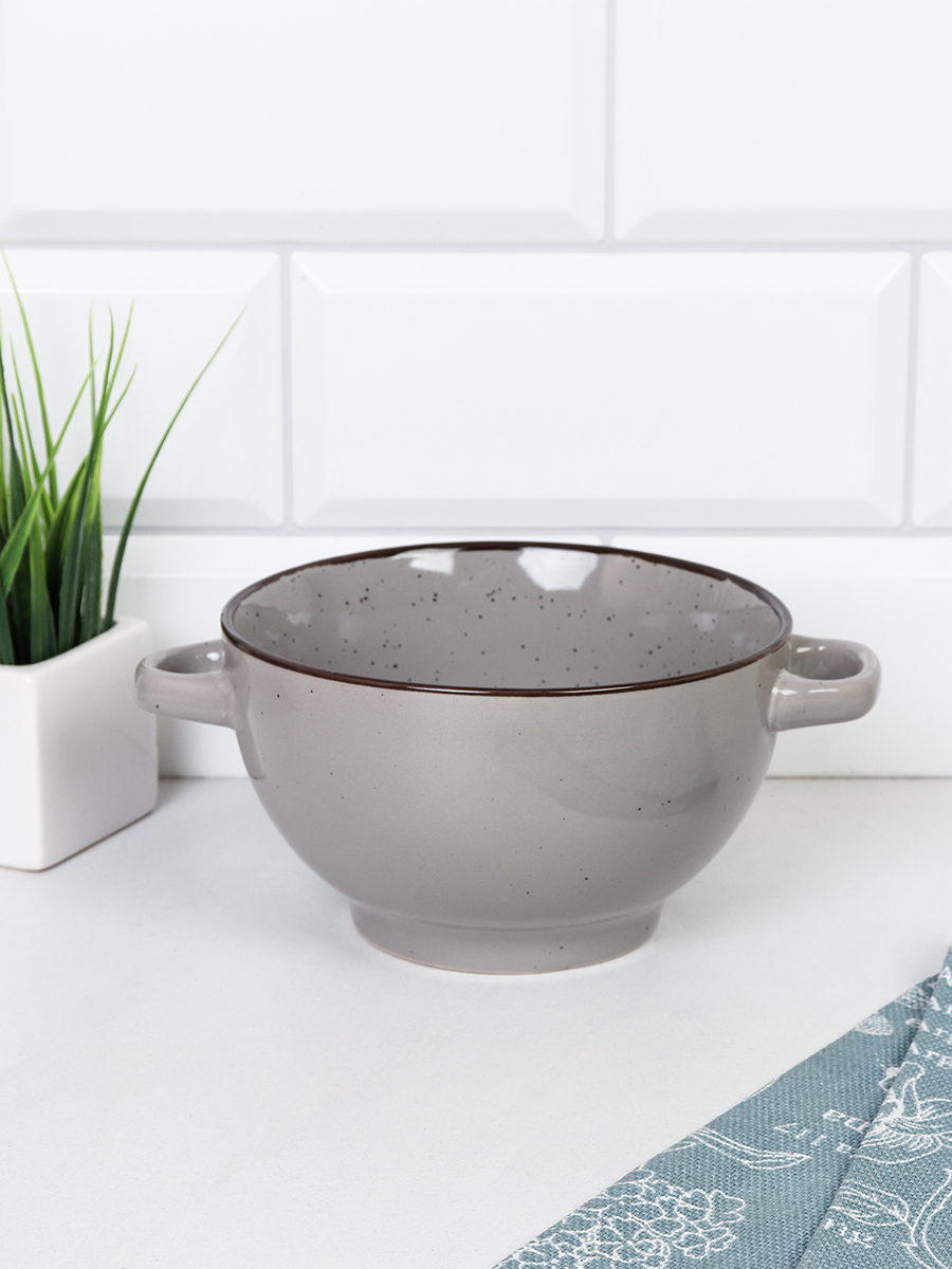 Супница с ручками 700 мл ШТУЧНО / 33579 /уп 6/ Серая в крапинку