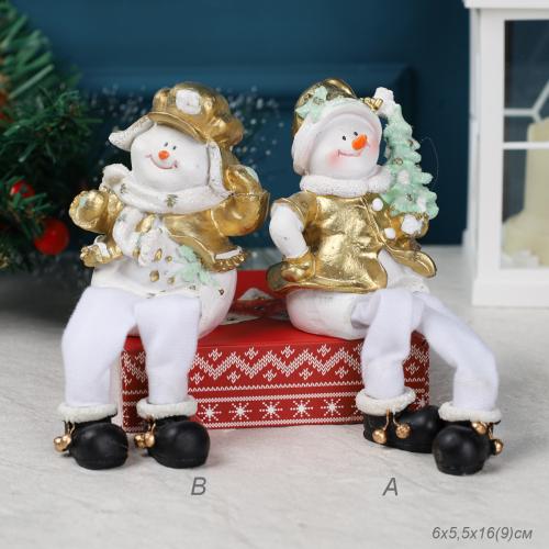 Фигурка висячие ножки Снеговик 9 см Новогодняя / S2205 /уп 120/